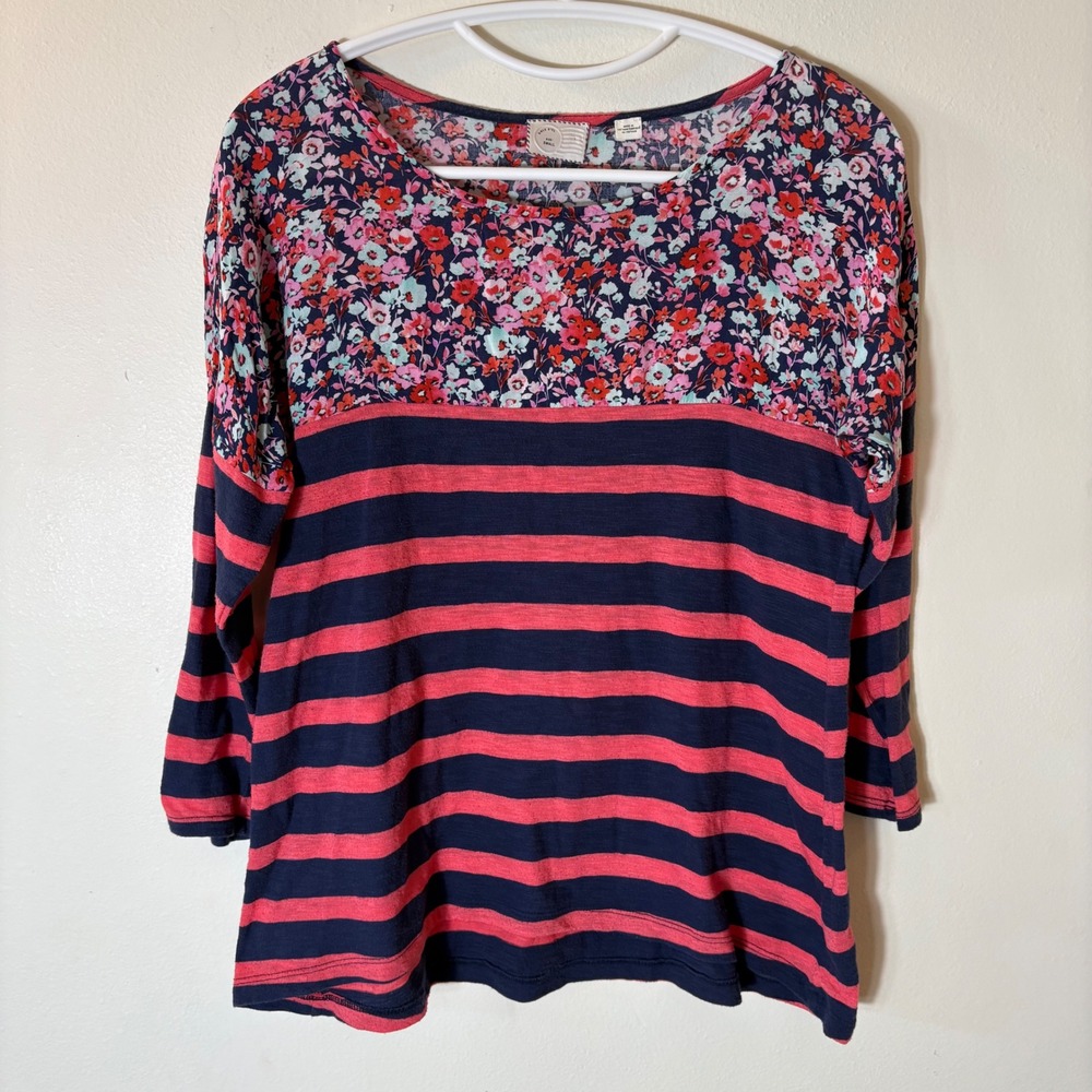 Anthropologie‎ Postmark Floral Stripe 3/4 Sleeve Top Size Small